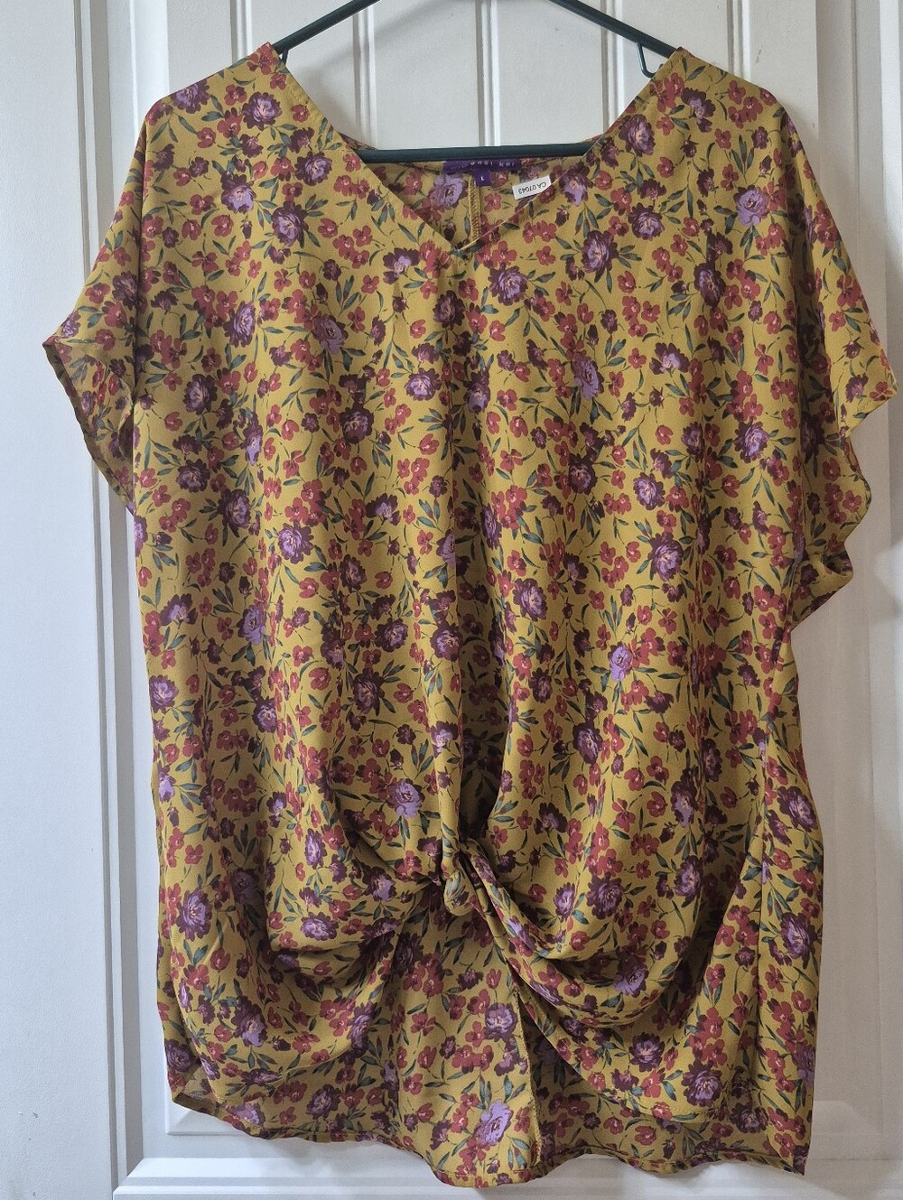 Womens West Kei Mustard Yellow Floral Blouse Size Large